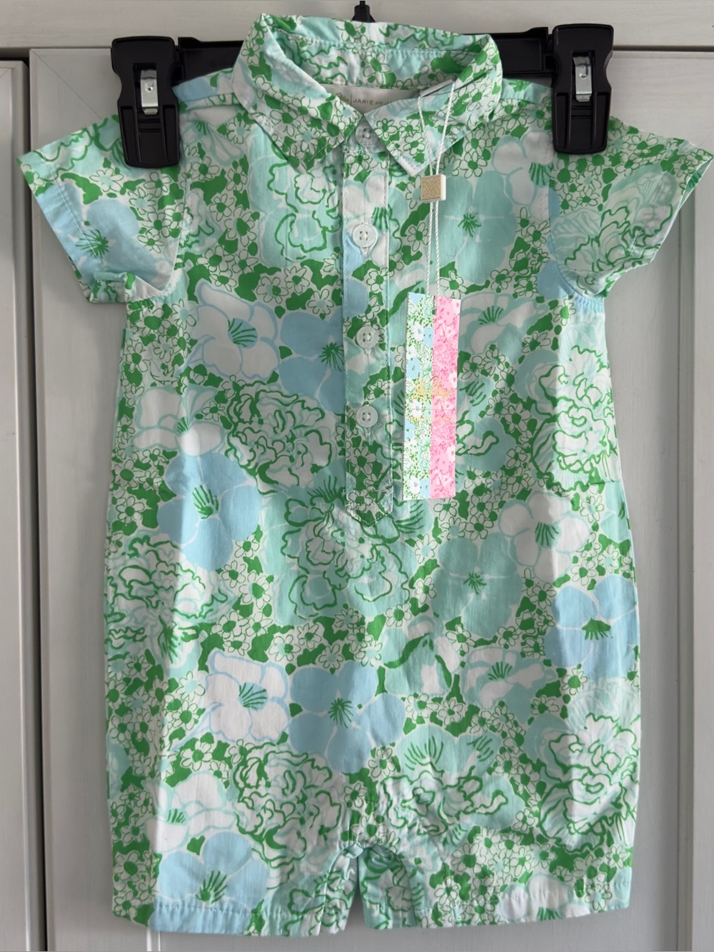 Lilly Pulitzer X Janie And Jack Lavi Baby Romper in Green Burst of Joy 6-12 Mths